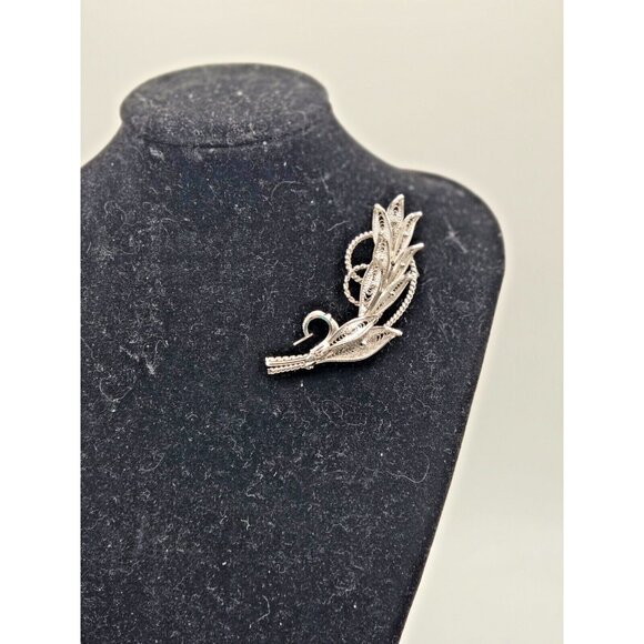 Vintage Jay Flex Sterling Silver Signed Leaf Brooch 2.5" rare design - Picture 3 of 8